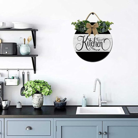Kitchen Farmhouse Rustic Round Wooden Wreath Hanging Sign - Kitchen Decor