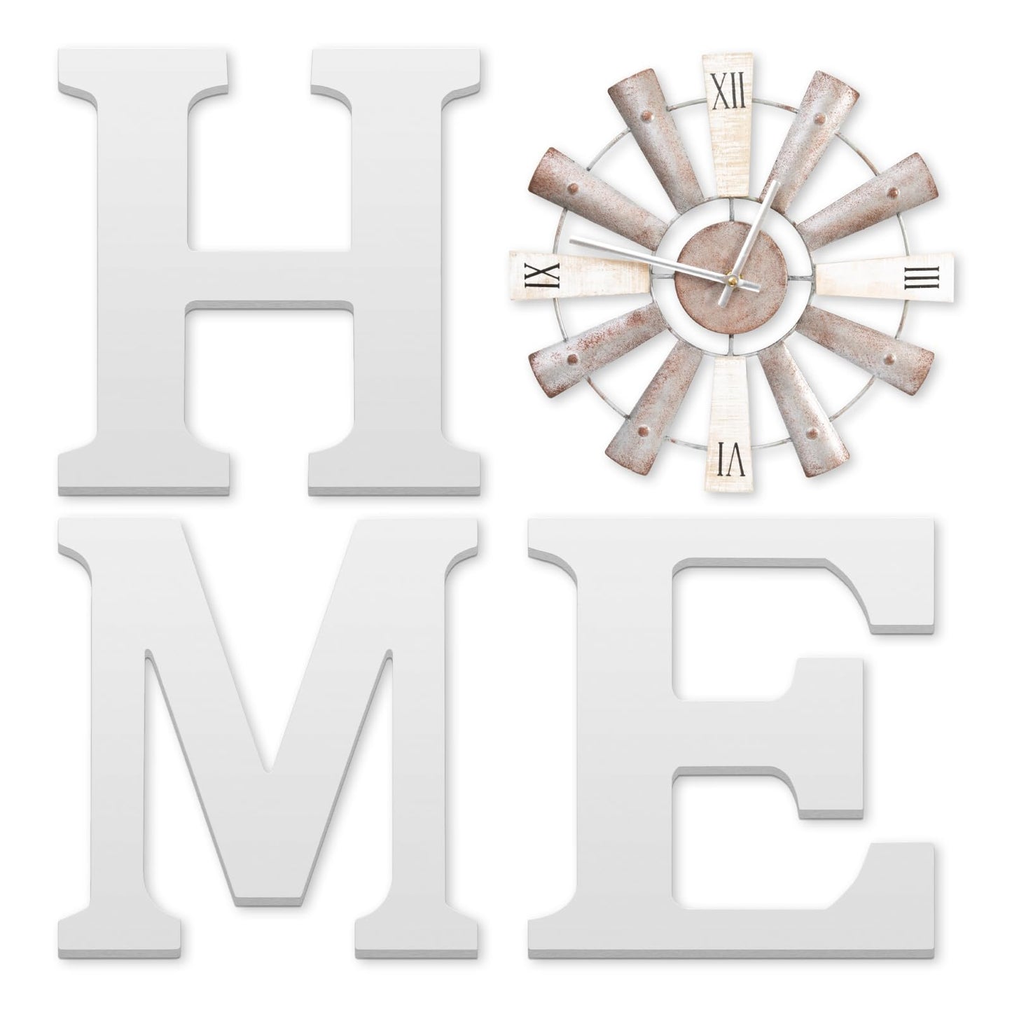 ZAZIWZ Farmhouse Home Signs with Windmill Clock Wall Decor Rustic Home Letters Wall Art for Living Room Kitchen Entryway Dining Room Bedroom (mix color)