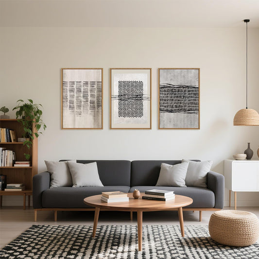 Large Abstract Black and Beige Framed Canvas Wall Art,Minimalist Geometric Lines Wall Decor,Cozy Neutral Shapes Artwork,Modern Lines Dots Art Print for Living Room,Bedroom,Office- 16"x24"x3