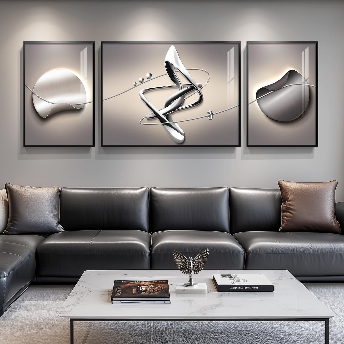 3-Piece 24×36" Gold Geometric Framed Wall Art Luxury Modern Decor for Living Room Office