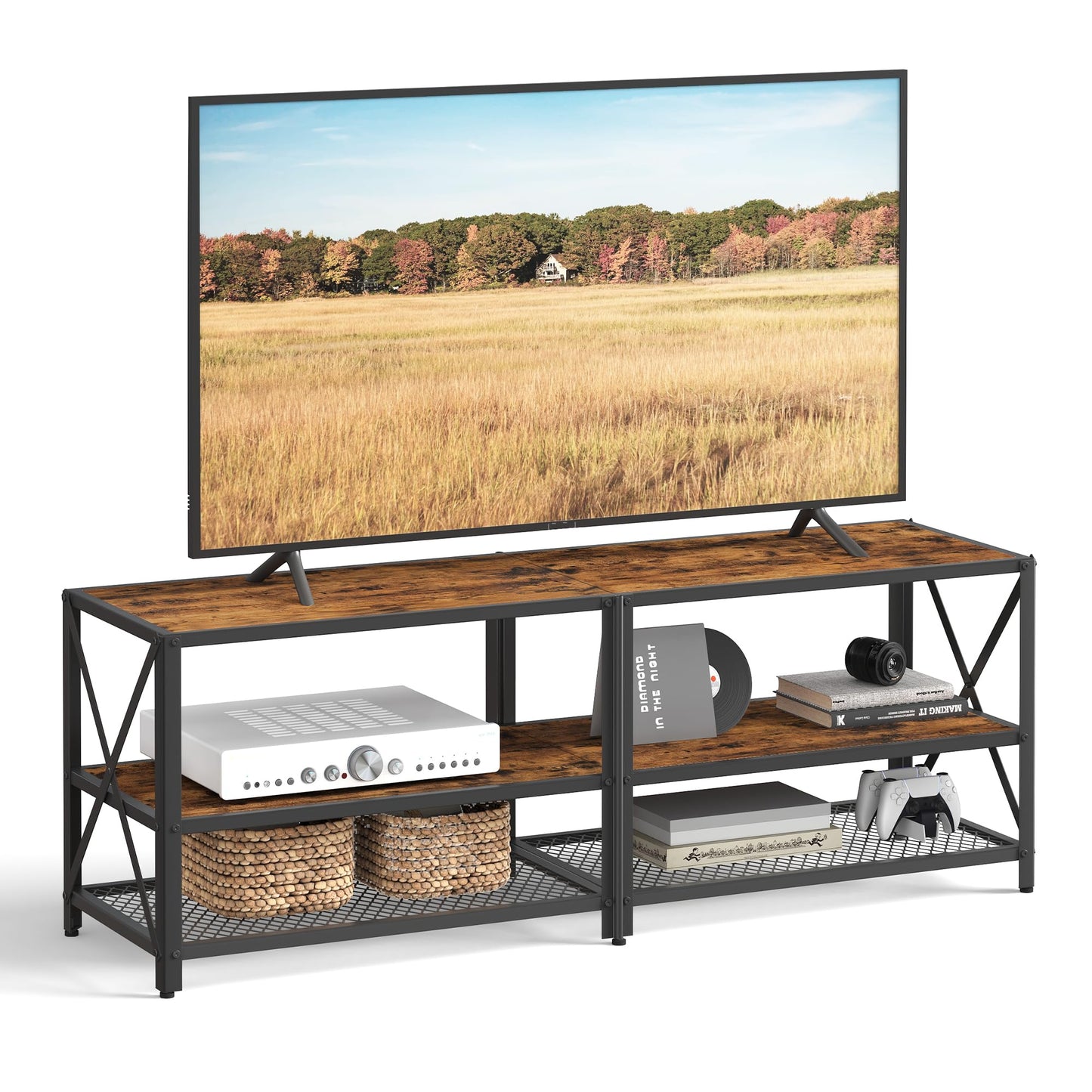 VASAGLE TV Stand for 65-Inch TVs, Entertainment Center with Adjustable Shelf, 58-Inch Long Media Console Table, Transitional Style, for Living Room, Bedroom, Honey Brown ULTV556K01