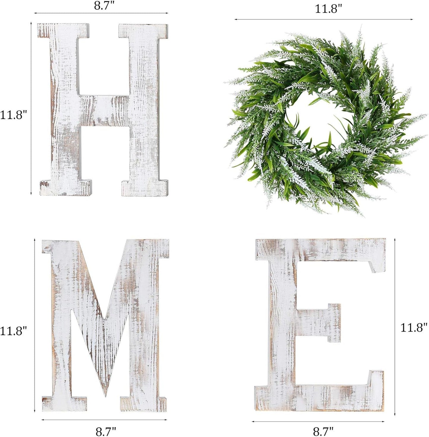 LOSOUR Farmhouse Decor Wood Letters - Wreath with Decorative Home Sign for Living Room, Entry Way, Kitchen (White)