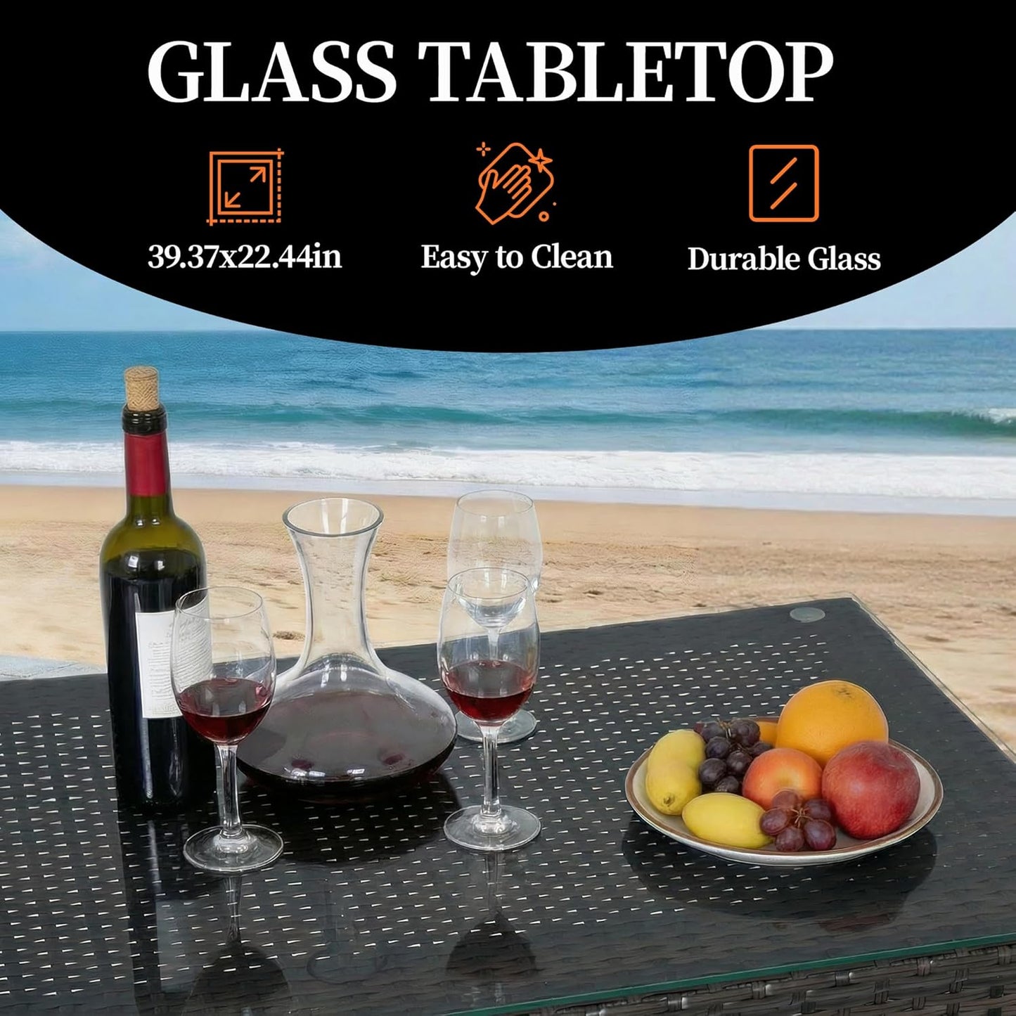 3 Piece Patio Bar Set,Patio Wicker Bar Furniture with 2 Storage Shelves, Glass Top Table, Cushions and Two Stools,Outside Bars for Patio Entertainment, Blue