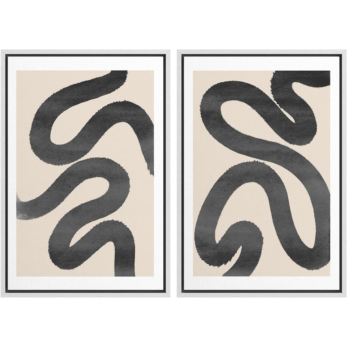 SIGNWIN Framed Canvas Print Wall Art Set Geometric Mid-Century Spiral Collage Abstract Shapes Cozy Neutral Minimal Decorative Nordic Zen Bohemian for Living Room, Bedroom, Office - 16"x24"x2 Black
