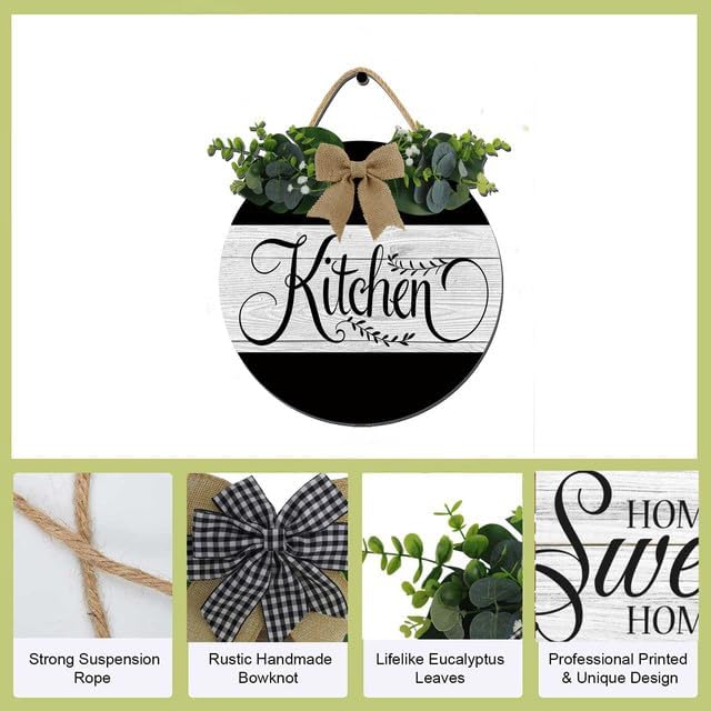 Kitchen Farmhouse Rustic Round Wooden Wreath Hanging Sign - Kitchen Decor
