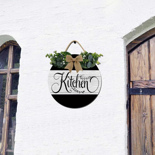 Kitchen Farmhouse Rustic Round Wooden Wreath Hanging Sign - Kitchen Decor