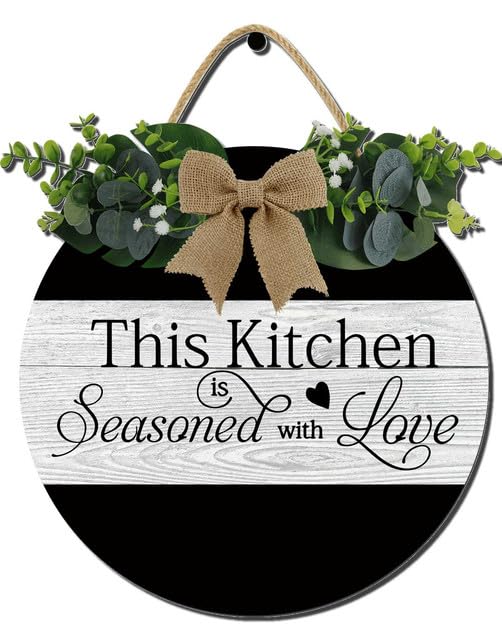 Kitchen Farmhouse Rustic Round Wooden Wreath Hanging Sign - Kitchen Decor