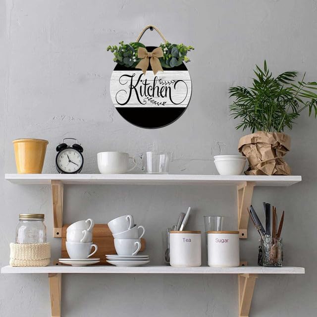 Kitchen Farmhouse Rustic Round Wooden Wreath Hanging Sign - Kitchen Decor