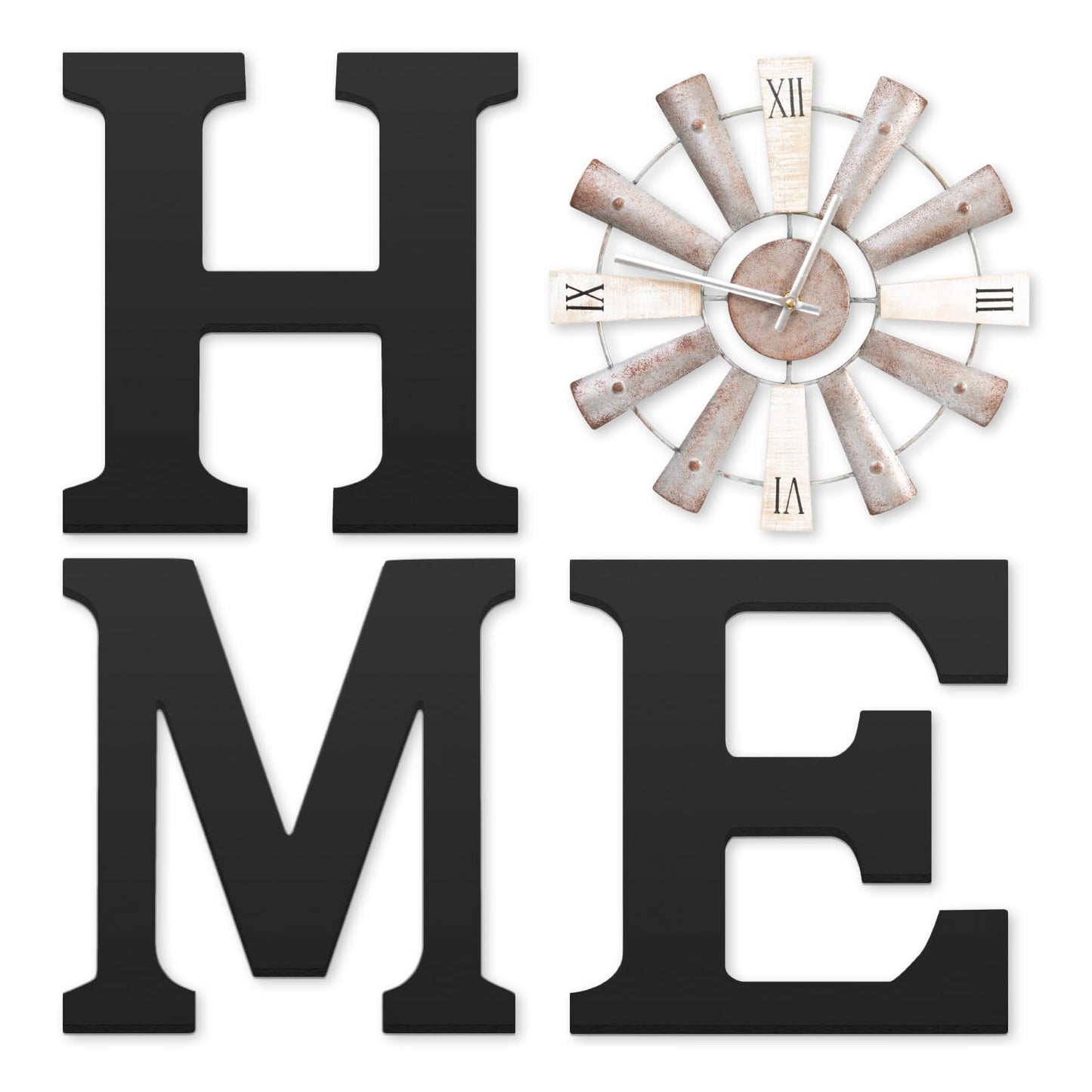 ZAZIWZ Farmhouse Home Signs with Windmill Clock Wall Decor Rustic Home Letters Wall Art for Living Room Kitchen Entryway Dining Room Bedroom (mix color)
