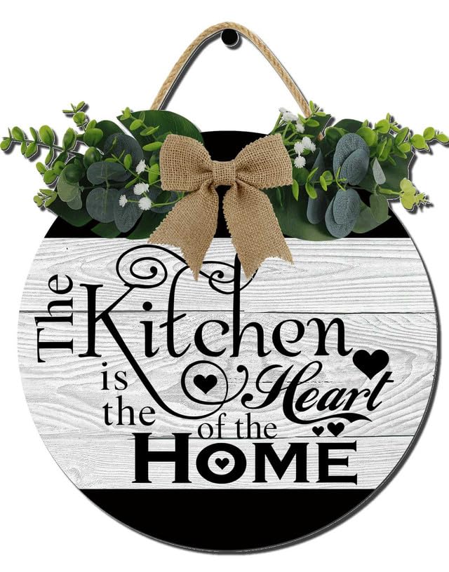 Kitchen Farmhouse Rustic Round Wooden Wreath Hanging Sign - Kitchen Decor