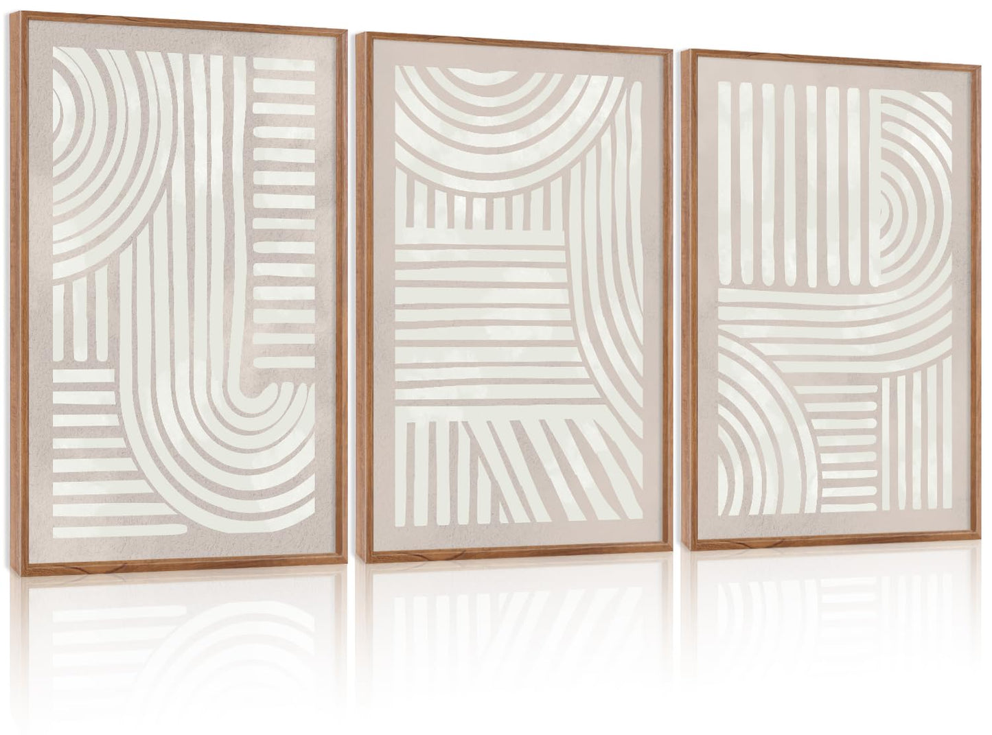 Large Abstract Black and Beige Framed Canvas Wall Art,Minimalist Geometric Lines Wall Decor,Cozy Neutral Shapes Artwork,Modern Lines Dots Art Print for Living Room,Bedroom,Office- 16"x24"x3
