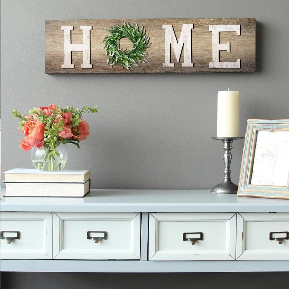 LOSOUR Farmhouse Decor Wood Letters - Wreath with Decorative Home Sign for Living Room, Entry Way, Kitchen (White)