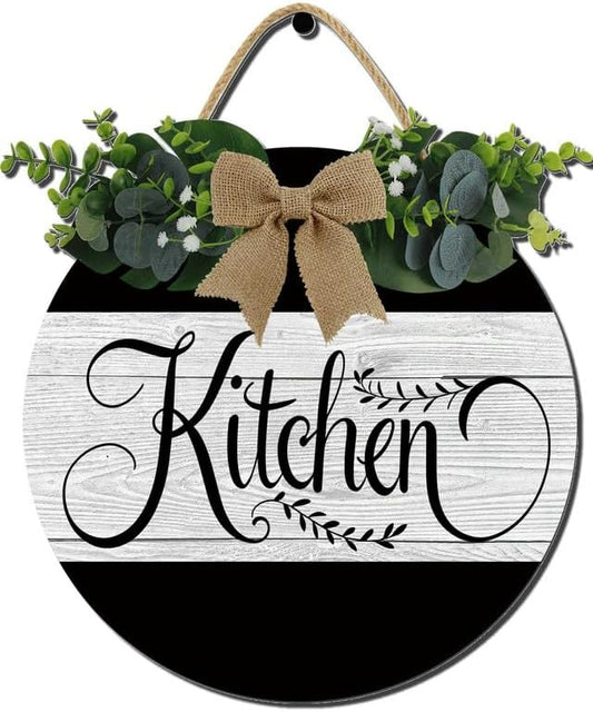 Kitchen Farmhouse Rustic Round Wooden Wreath Hanging Sign - Kitchen Decor