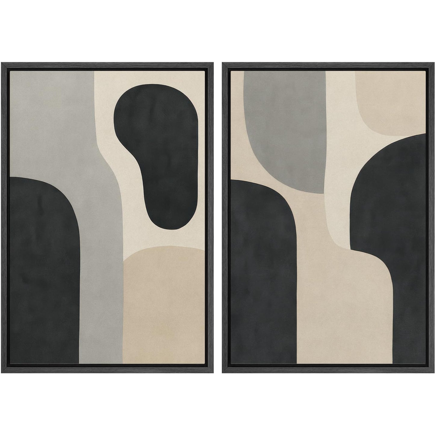 SIGNWIN Framed Canvas Print Wall Art Set Geometric Mid-Century Spiral Collage Abstract Shapes Cozy Neutral Minimal Decorative Nordic Zen Bohemian for Living Room, Bedroom, Office - 16"x24"x2 Black