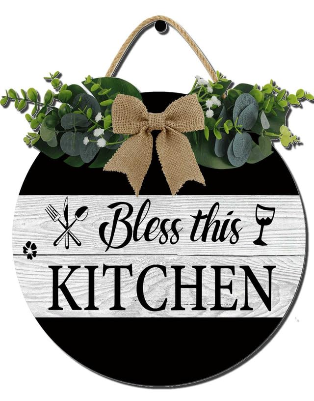 Kitchen Farmhouse Rustic Round Wooden Wreath Hanging Sign - Kitchen Decor