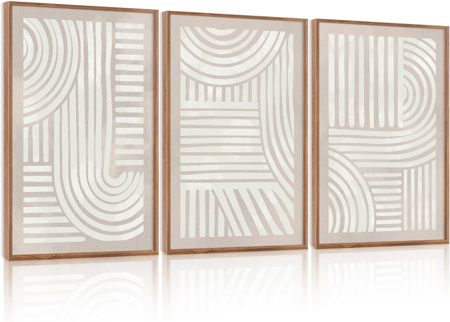 Large Abstract Black and Beige Framed Canvas Wall Art,Minimalist Geometric Lines Wall Decor,Cozy Neutral Shapes Artwork,Modern Lines Dots Art Print for Living Room,Bedroom,Office- 16"x24"x3