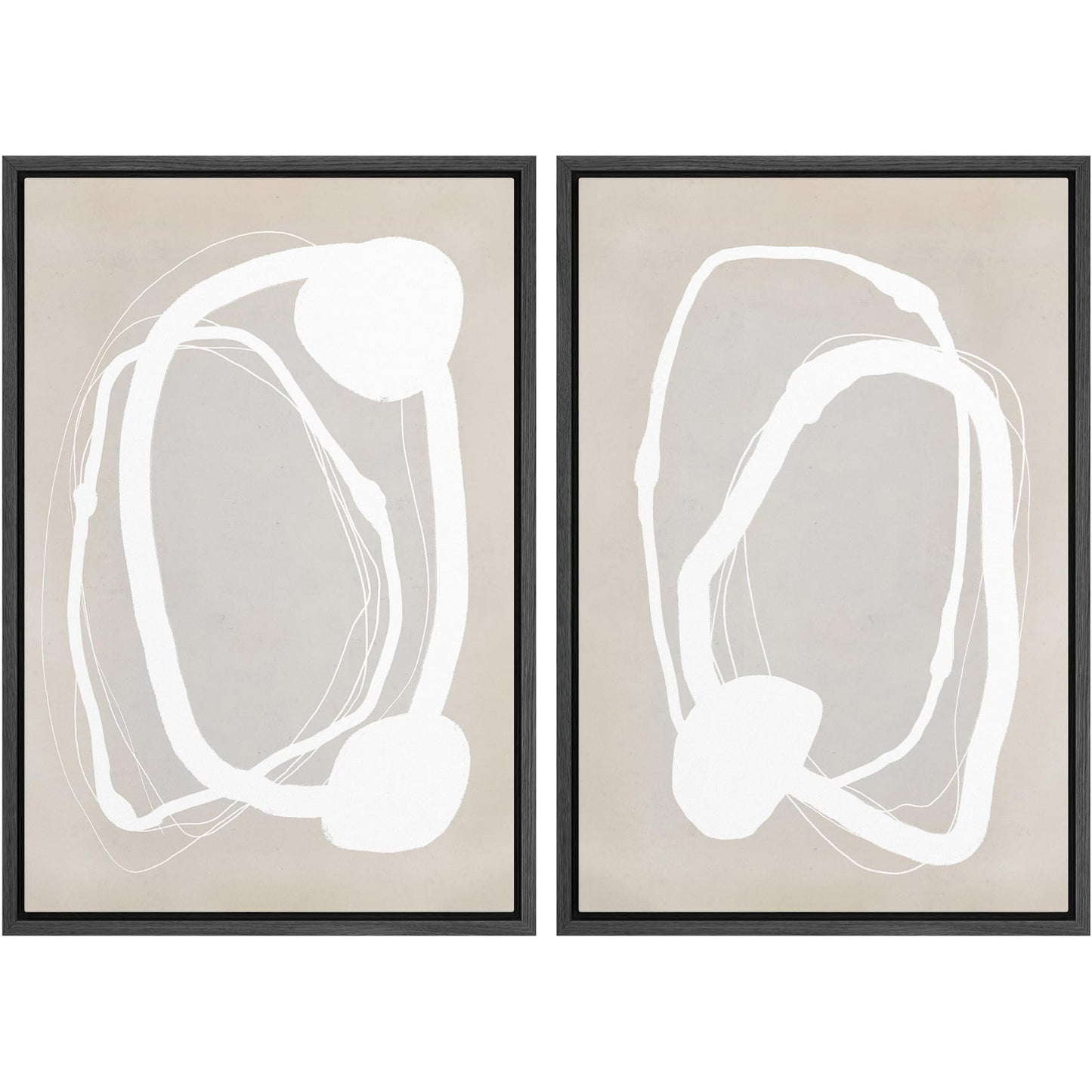 SIGNWIN Framed Canvas Print Wall Art Set Geometric Mid-Century Spiral Collage Abstract Shapes Cozy Neutral Minimal Decorative Nordic Zen Bohemian for Living Room, Bedroom, Office - 16"x24"x2 Black