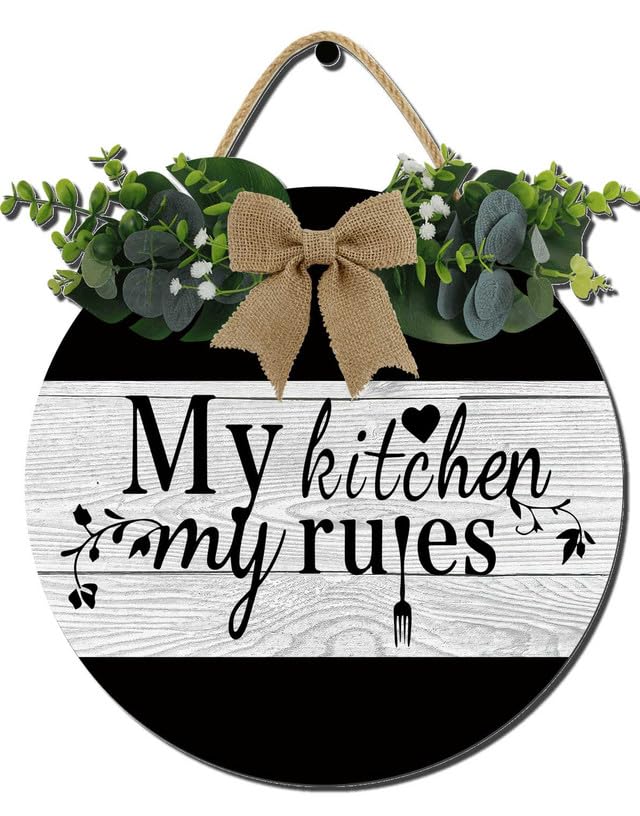 Kitchen Farmhouse Rustic Round Wooden Wreath Hanging Sign - Kitchen Decor