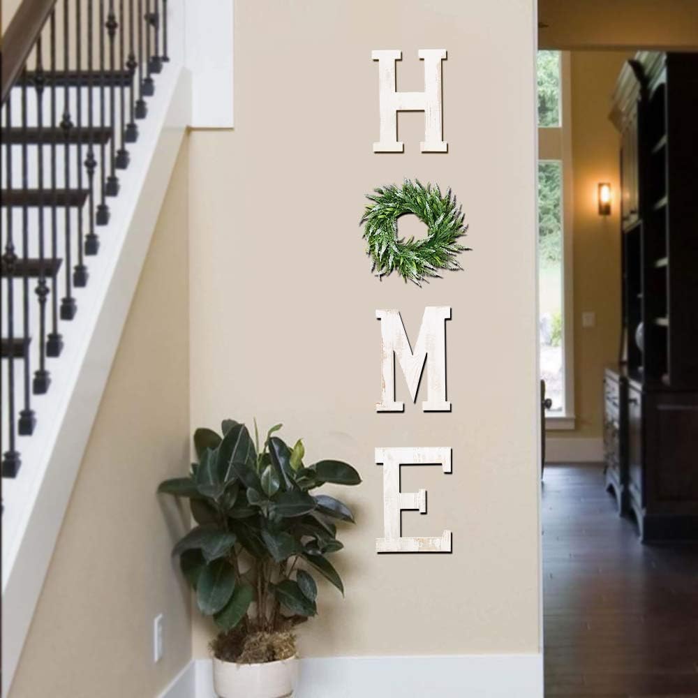 LOSOUR Farmhouse Decor Wood Letters - Wreath with Decorative Home Sign for Living Room, Entry Way, Kitchen (White)