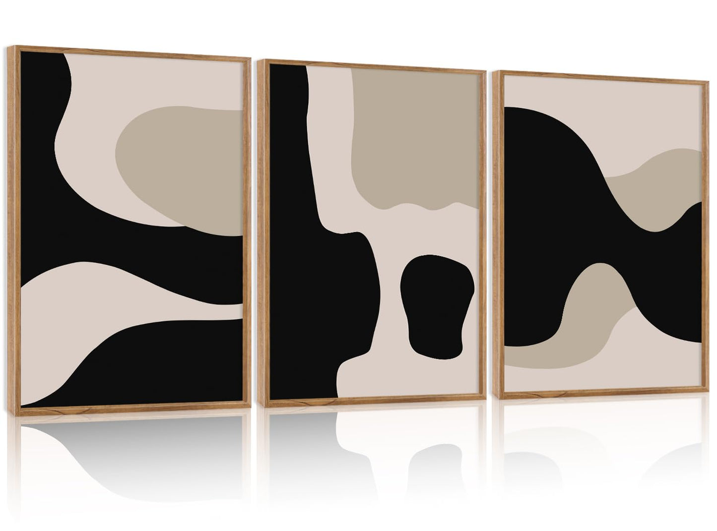CHDITB Abstract Minimalist Framed Canvas Wall Art Set Of 3, Modern Mid Century Wall Decor, Geometric Line Textured Inspired Artwork, Neutral Art Print For Living Room Office Bedroom Decor (12X16 Inch)
