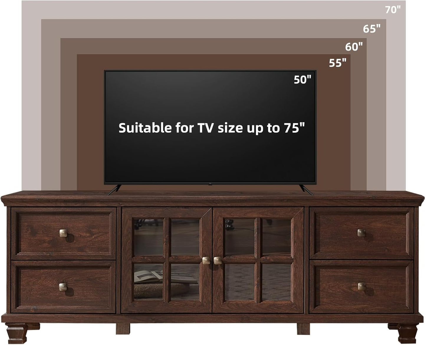 SAVOR LIFE Farmhouse TV Stands for Living Room, Brown Entertainment Center with Storage, Wood TV Console with 4 Drawers, Rustic TV Cabinet for 65 inch TV, Walnut