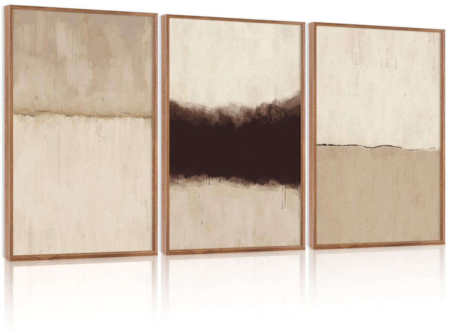 CHDITB Abstract Minimalist Framed Canvas Wall Art Set Of 3, Modern Mid Century Wall Decor, Geometric Line Textured Inspired Artwork, Neutral Art Print For Living Room Office Bedroom Decor (12X16 Inch)