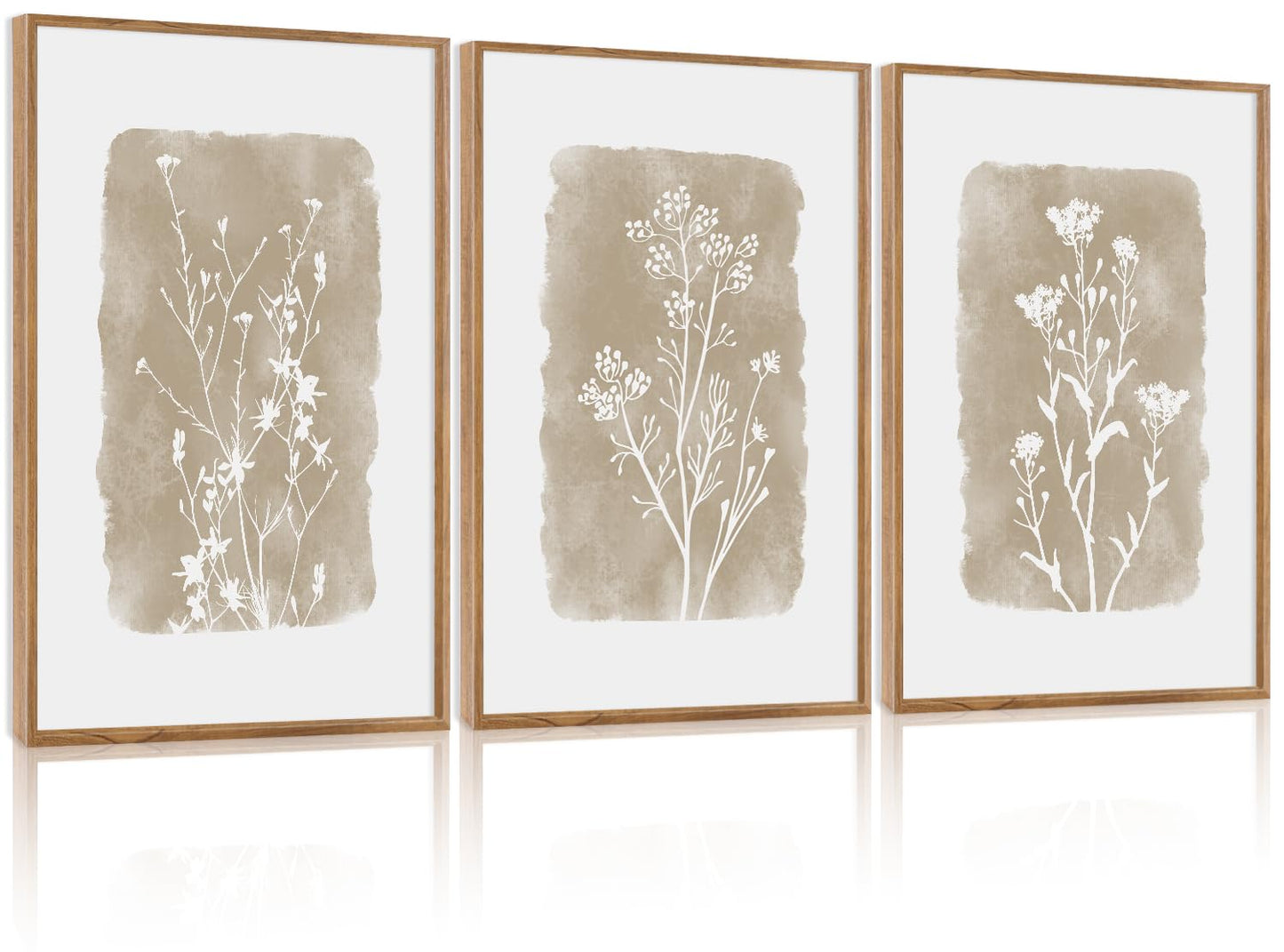 CHDITB Abstract Minimalist Framed Canvas Wall Art Set Of 3, Modern Mid Century Wall Decor, Geometric Line Textured Inspired Artwork, Neutral Art Print For Living Room Office Bedroom Decor (12X16 Inch)