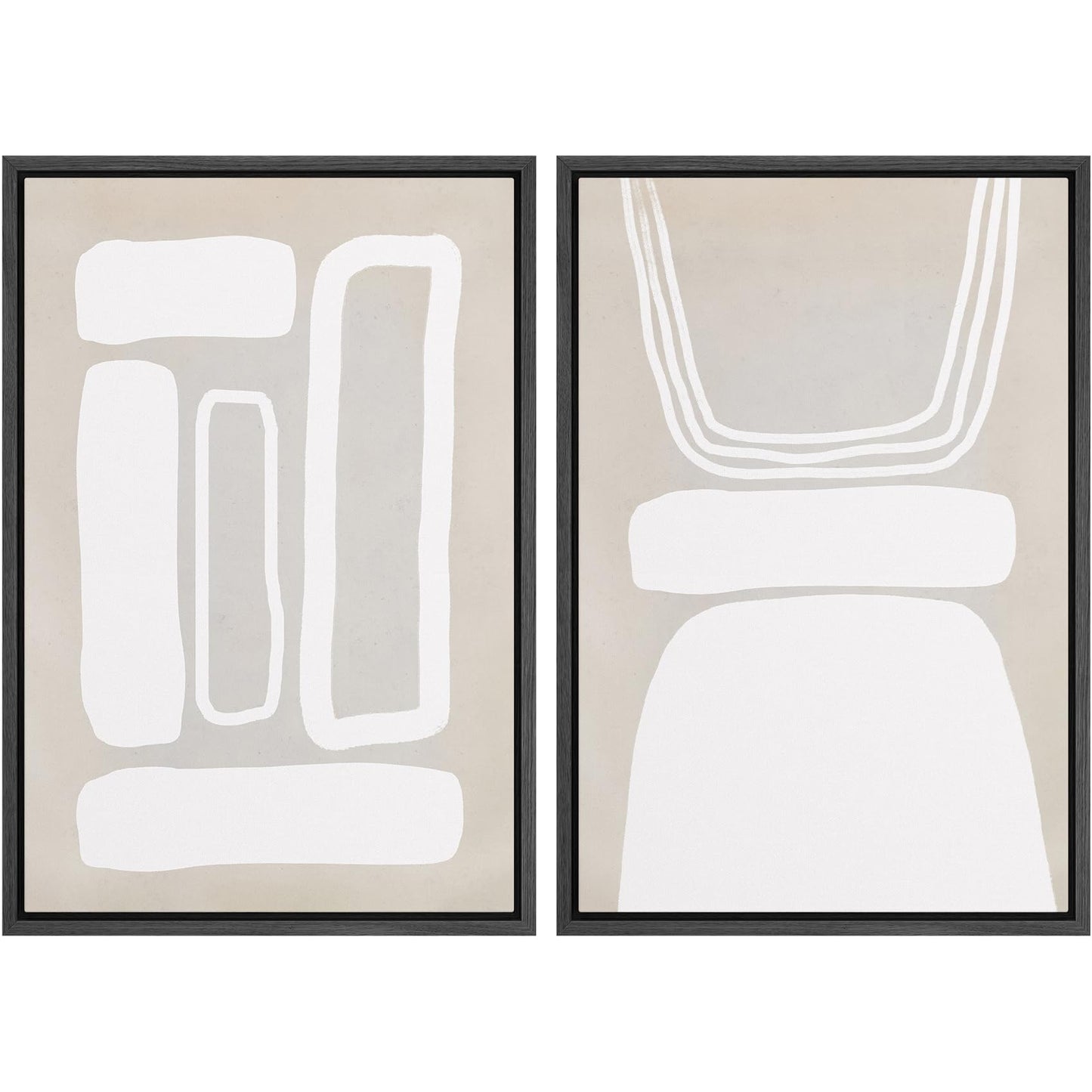 SIGNWIN Framed Canvas Print Wall Art Set Geometric Mid-Century Spiral Collage Abstract Shapes Cozy Neutral Minimal Decorative Nordic Zen Bohemian for Living Room, Bedroom, Office - 16"x24"x2 Black