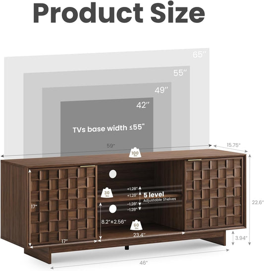 COLAMY TV Stand with Two Doors, Entertainment Center 59" with Adjustable Shelves and Storage, Mid-Century Modern TV Stand for 50/55/65 inch TV, Media Console Cabinet for Living Room, Bedroom Walnut