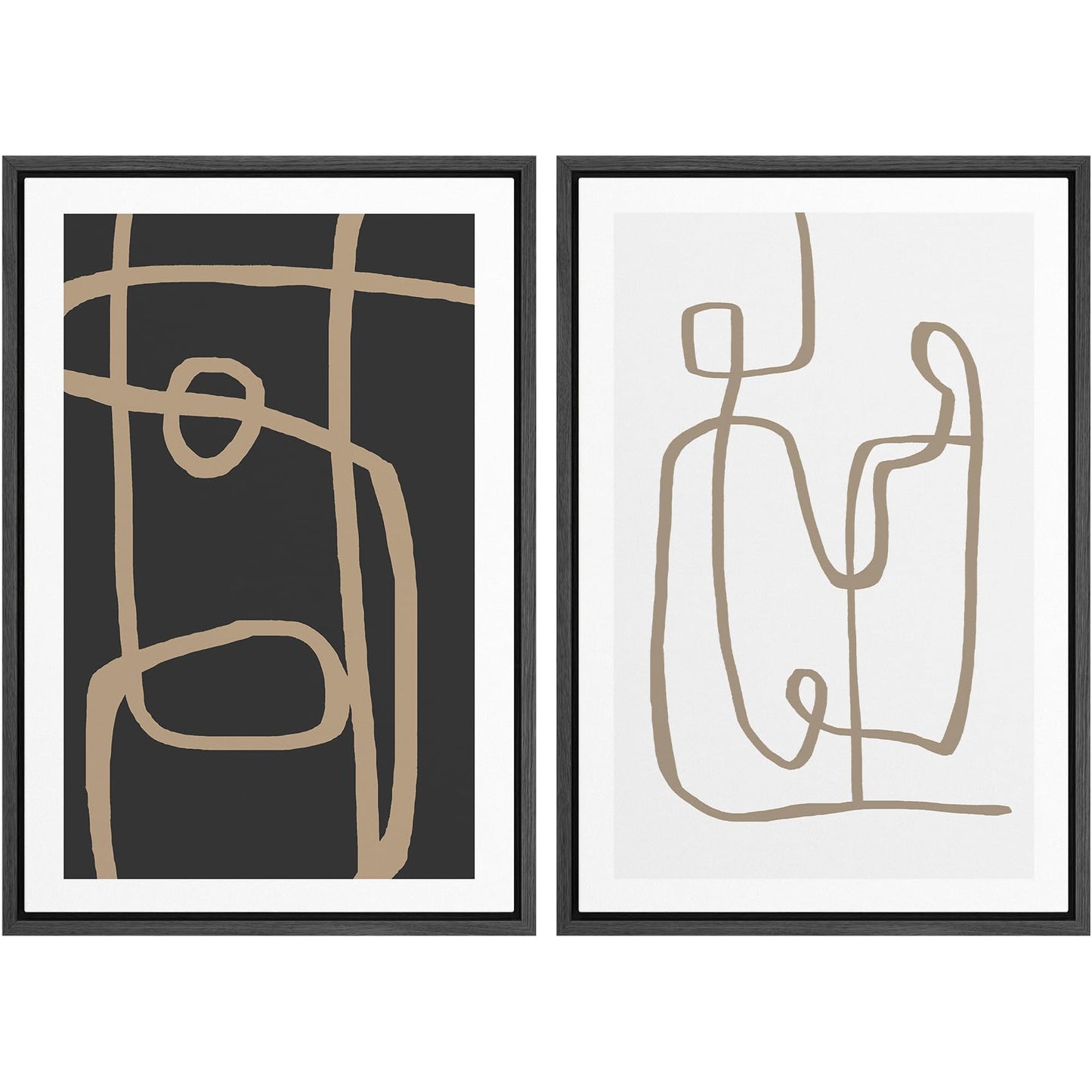 SIGNWIN Framed Canvas Print Wall Art Set Geometric Mid-Century Spiral Collage Abstract Shapes Cozy Neutral Minimal Decorative Nordic Zen Bohemian for Living Room, Bedroom, Office - 16"x24"x2 Black
