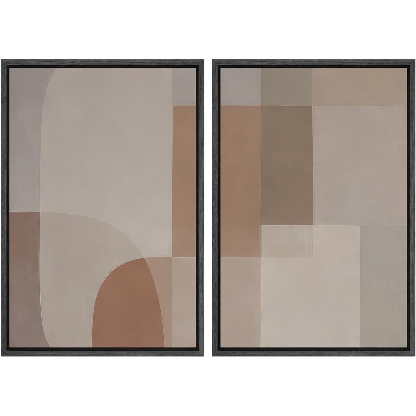 SIGNWIN Framed Canvas Print Wall Art Set Geometric Mid-Century Spiral Collage Abstract Shapes Cozy Neutral Minimal Decorative Nordic Zen Bohemian for Living Room, Bedroom, Office - 16"x24"x2 Black