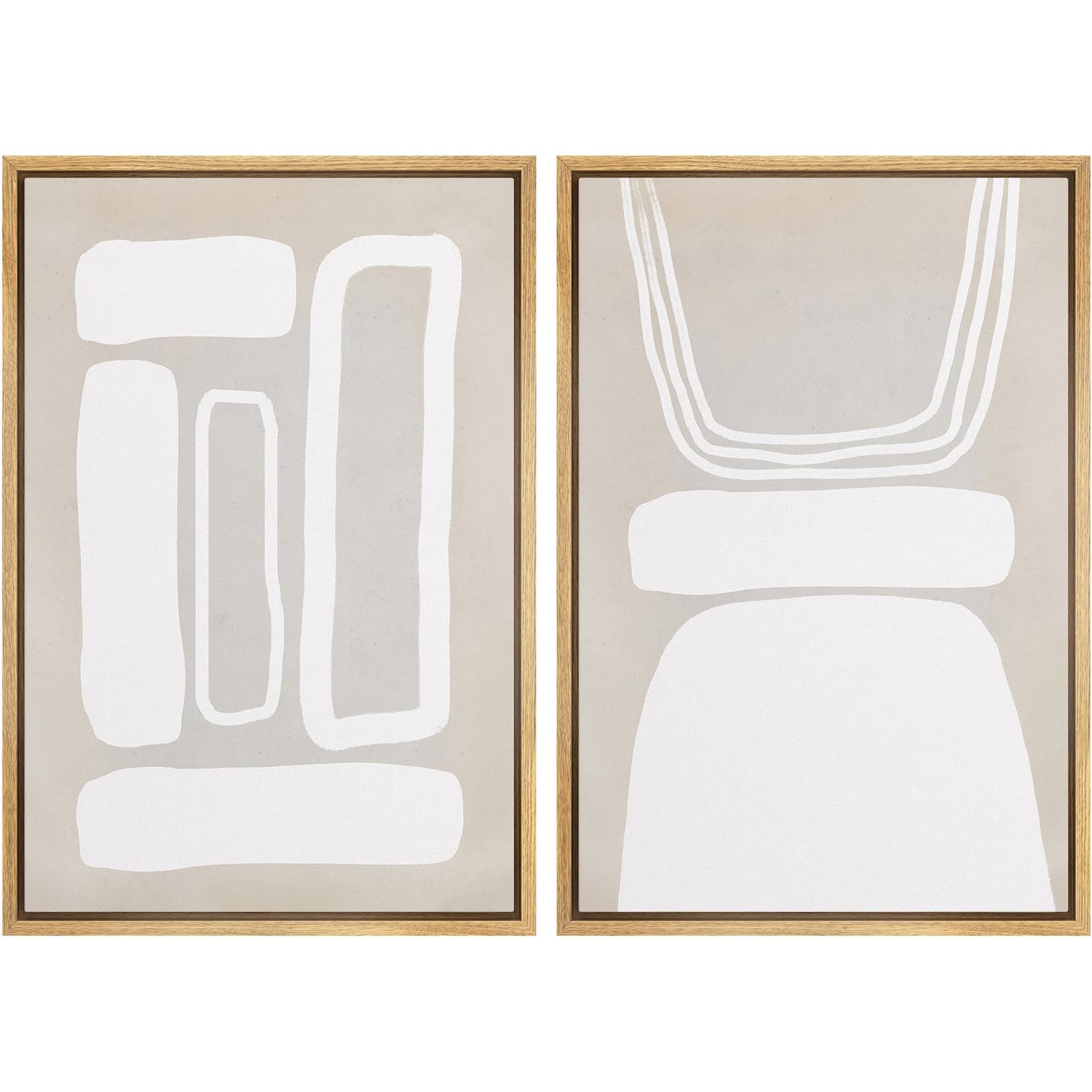 SIGNWIN Framed Canvas Print Wall Art Set Geometric Mid-Century Spiral Collage Abstract Shapes Cozy Neutral Minimal Decorative Nordic Zen Bohemian for Living Room, Bedroom, Office - 16"x24"x2 Black