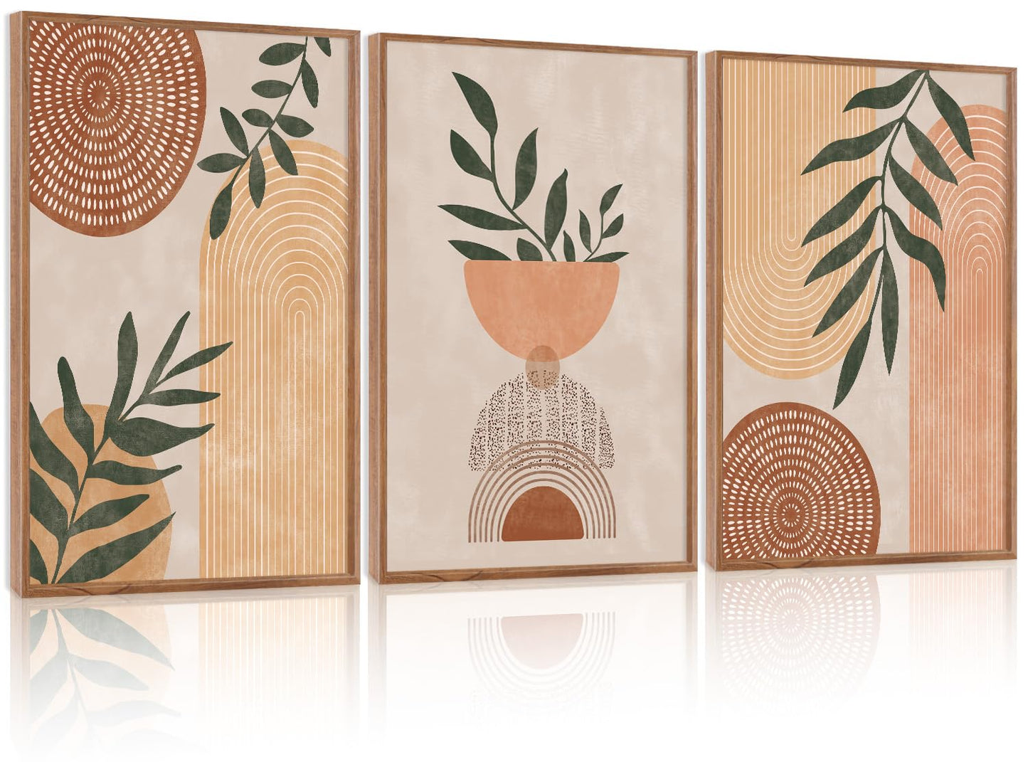 CHDITB Abstract Minimalist Framed Canvas Wall Art Set Of 3, Modern Mid Century Wall Decor, Geometric Line Textured Inspired Artwork, Neutral Art Print For Living Room Office Bedroom Decor (12X16 Inch)