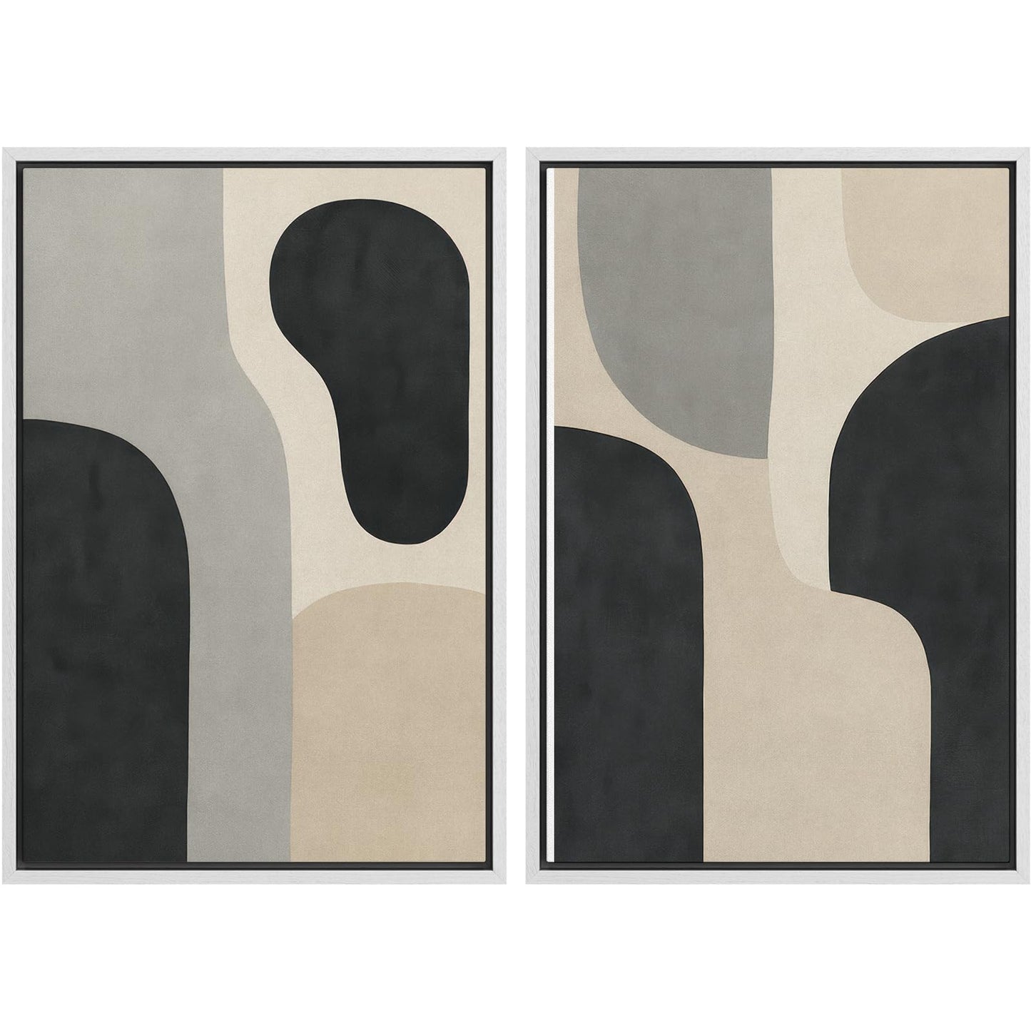SIGNWIN Framed Canvas Print Wall Art Set Geometric Mid-Century Spiral Collage Abstract Shapes Cozy Neutral Minimal Decorative Nordic Zen Bohemian for Living Room, Bedroom, Office - 16"x24"x2 Black