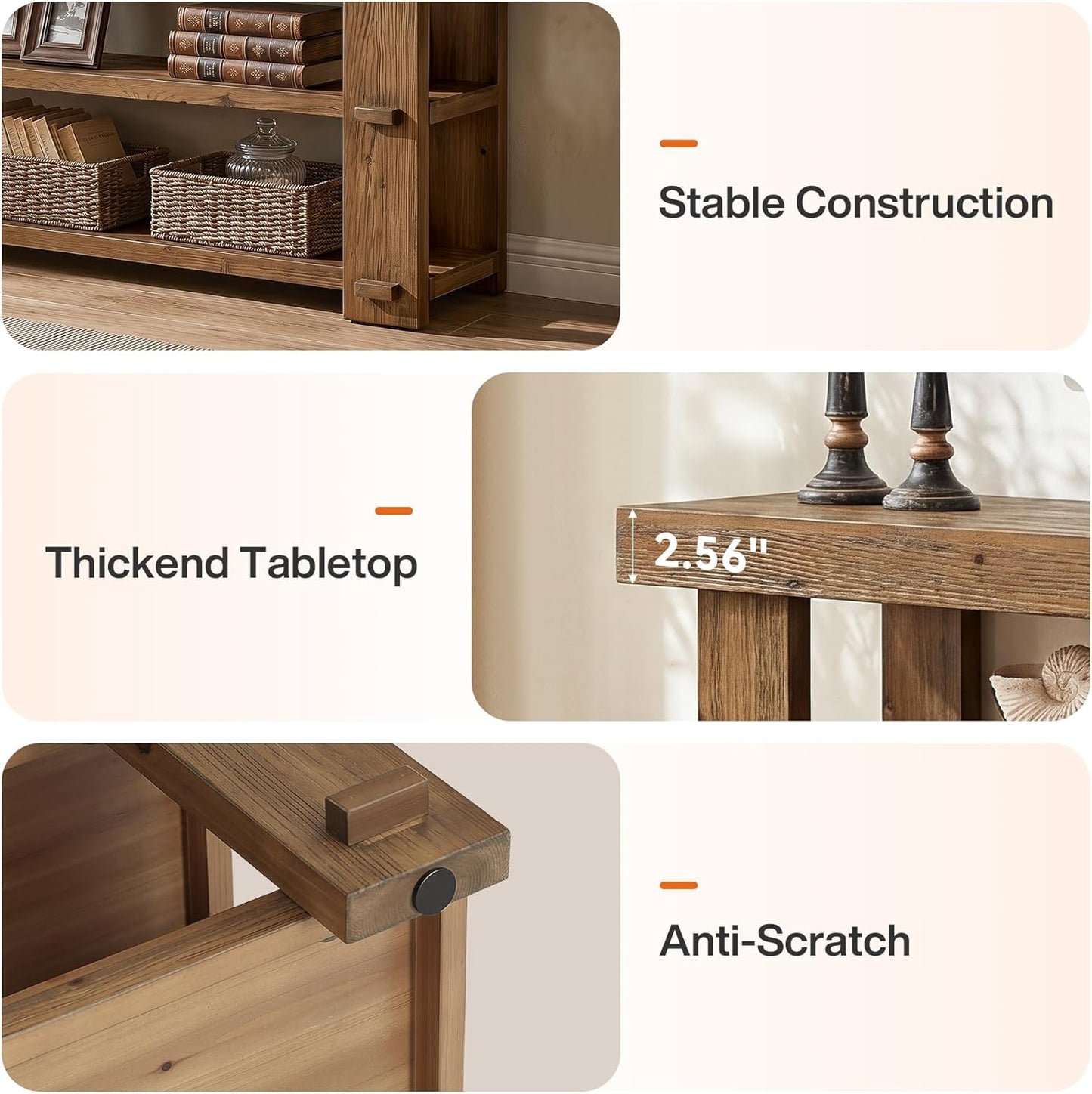 Solid Wood TV Stand for TVs Up to 70 inches, Farmhouse Entertainment Center with 2-Tier Shelves, 55'' Media Console Television Stands for Living Room, Bedroom, Rustic Brown