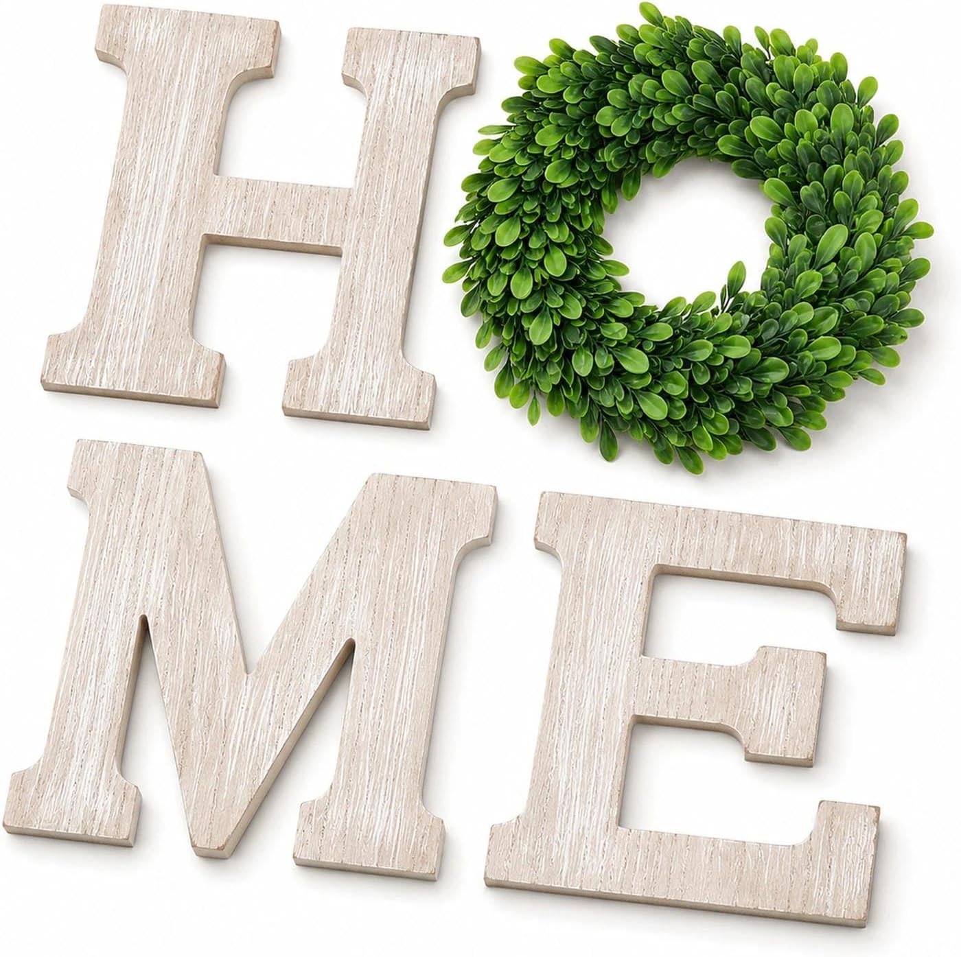 LOGOFUN Farmhouse Wall Home Sign Rustic Home Sign with Wreath Wooden Homes Hanging Letters Wall Art Wood Signs Decor for Living Room Kitchen
