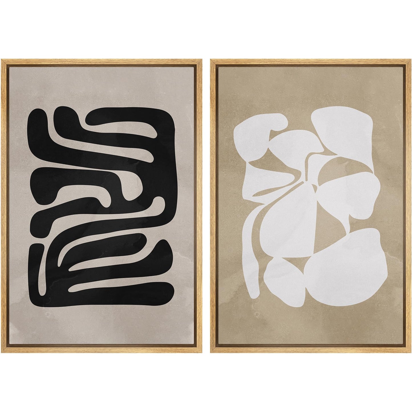 SIGNWIN Framed Canvas Print Wall Art Set Geometric Mid-Century Spiral Collage Abstract Shapes Cozy Neutral Minimal Decorative Nordic Zen Bohemian for Living Room, Bedroom, Office - 16"x24"x2 Black