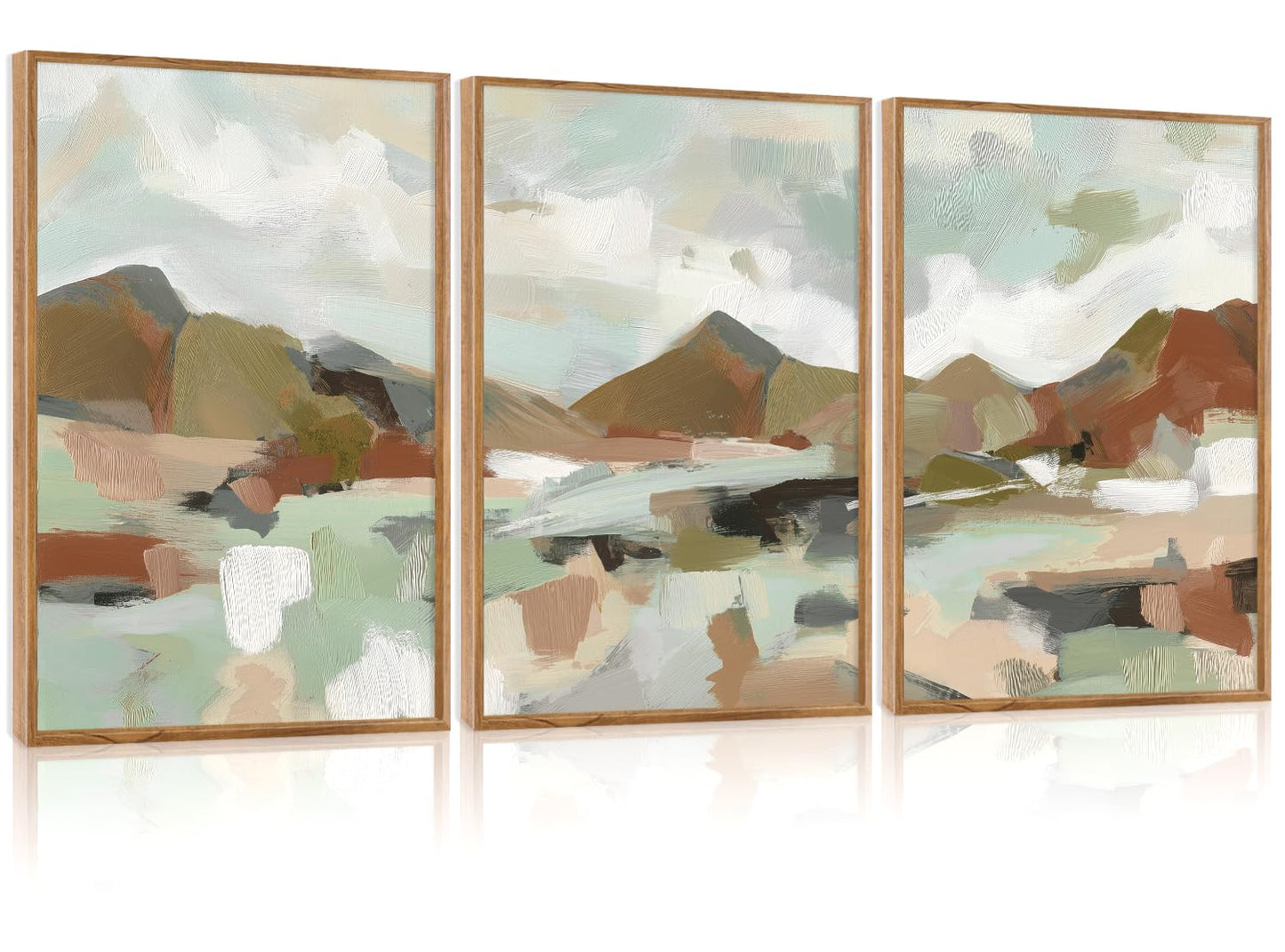 CHDITB Abstract Minimalist Framed Canvas Wall Art Set Of 3, Modern Mid Century Wall Decor, Geometric Line Textured Inspired Artwork, Neutral Art Print For Living Room Office Bedroom Decor (12X16 Inch)
