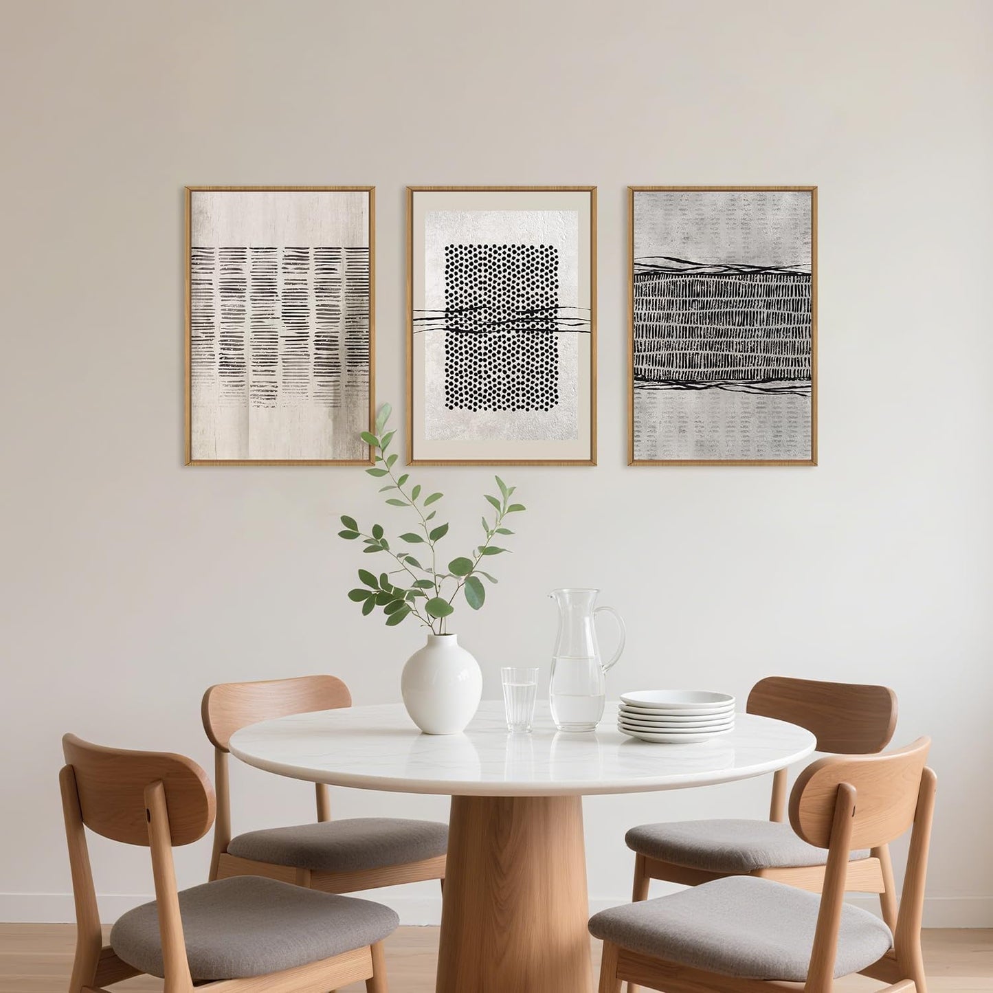 Large Abstract Black and Beige Framed Canvas Wall Art,Minimalist Geometric Lines Wall Decor,Cozy Neutral Shapes Artwork,Modern Lines Dots Art Print for Living Room,Bedroom,Office- 16"x24"x3