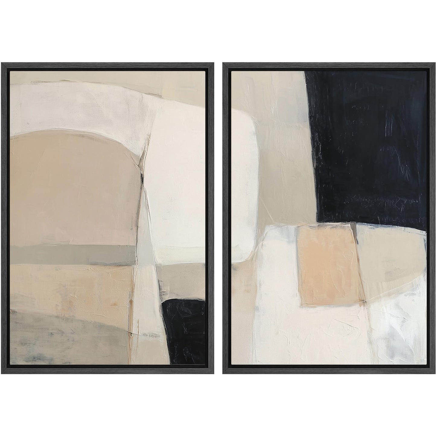 SIGNWIN Framed Canvas Print Wall Art Set Geometric Mid-Century Spiral Collage Abstract Shapes Cozy Neutral Minimal Decorative Nordic Zen Bohemian for Living Room, Bedroom, Office - 16"x24"x2 Black