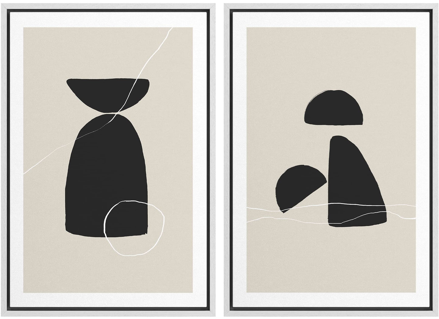SIGNWIN Framed Canvas Print Wall Art Set Geometric Mid-Century Spiral Collage Abstract Shapes Cozy Neutral Minimal Decorative Nordic Zen Bohemian for Living Room, Bedroom, Office - 16"x24"x2 Black