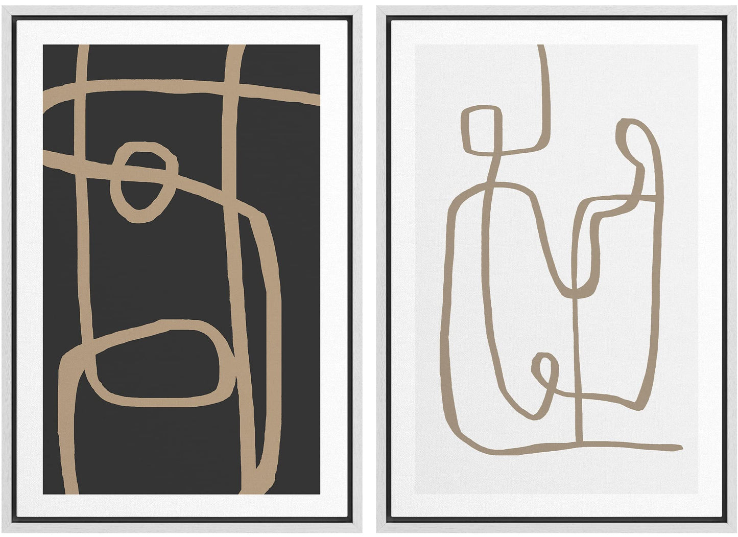 SIGNWIN Framed Canvas Print Wall Art Set Geometric Mid-Century Spiral Collage Abstract Shapes Cozy Neutral Minimal Decorative Nordic Zen Bohemian for Living Room, Bedroom, Office - 16"x24"x2 Black