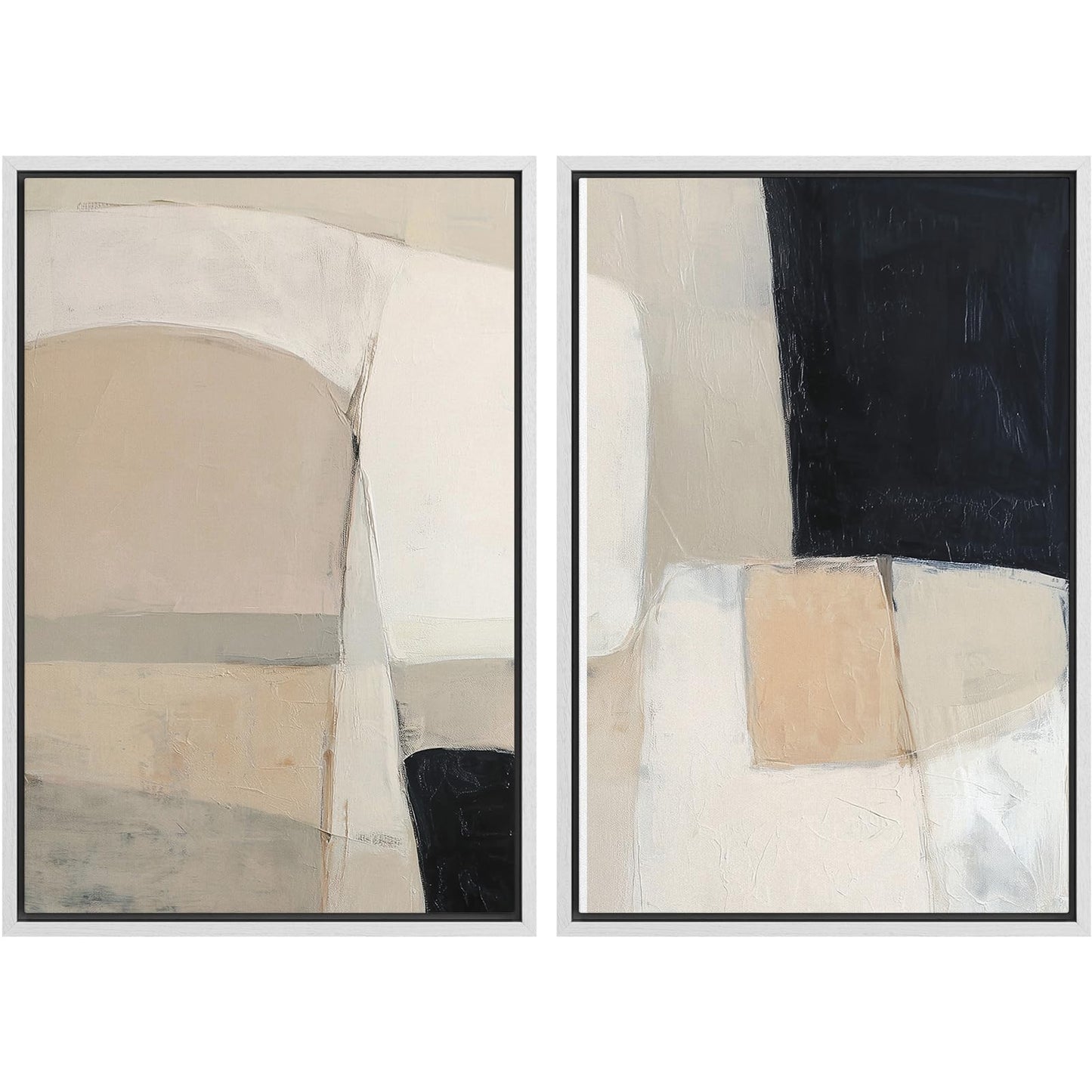 SIGNWIN Framed Canvas Print Wall Art Set Geometric Mid-Century Spiral Collage Abstract Shapes Cozy Neutral Minimal Decorative Nordic Zen Bohemian for Living Room, Bedroom, Office - 16"x24"x2 Black