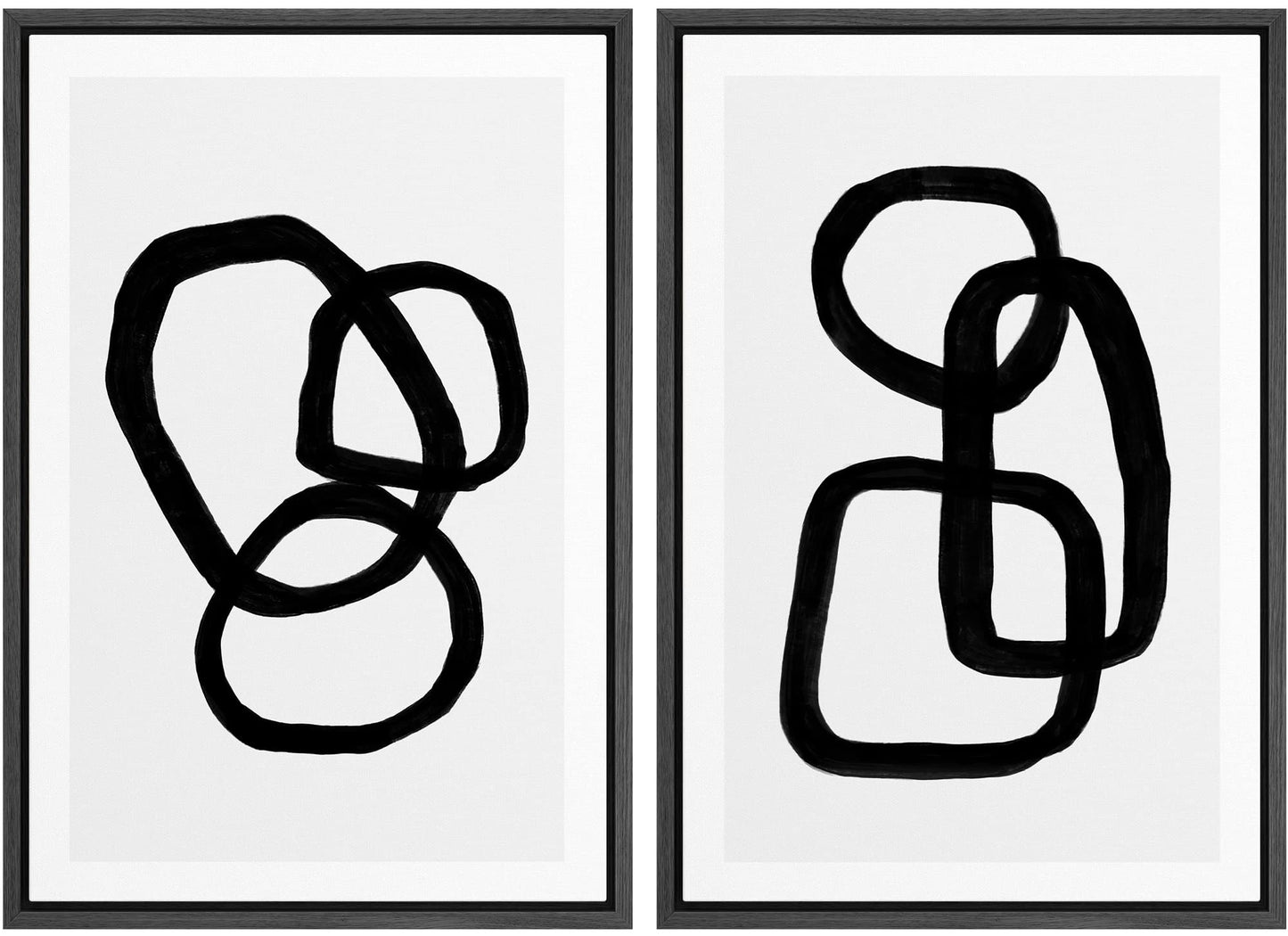 SIGNWIN Framed Canvas Print Wall Art Set Geometric Mid-Century Spiral Collage Abstract Shapes Cozy Neutral Minimal Decorative Nordic Zen Bohemian for Living Room, Bedroom, Office - 16"x24"x2 Black