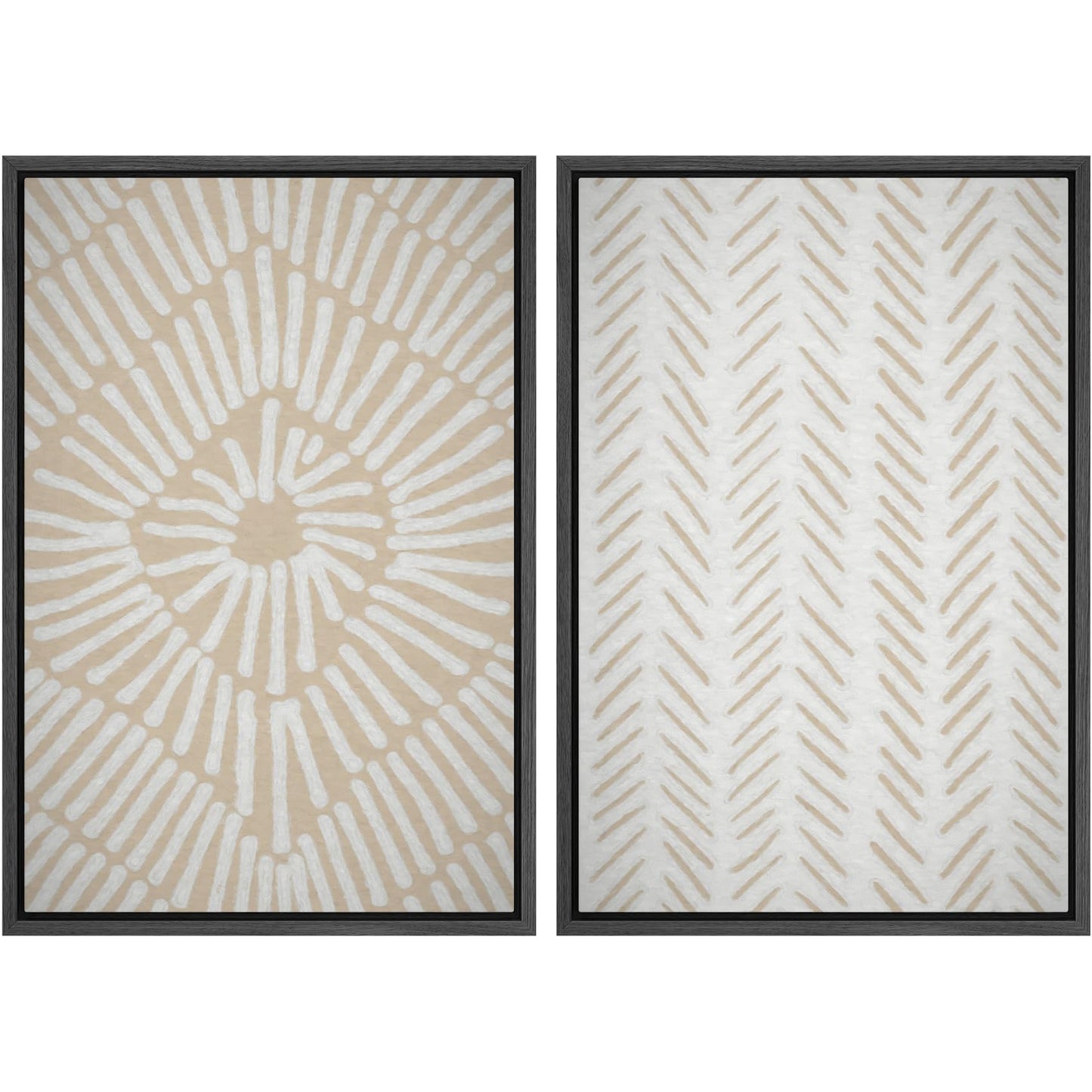 SIGNWIN Framed Canvas Print Wall Art Set Geometric Mid-Century Spiral Collage Abstract Shapes Cozy Neutral Minimal Decorative Nordic Zen Bohemian for Living Room, Bedroom, Office - 16"x24"x2 Black