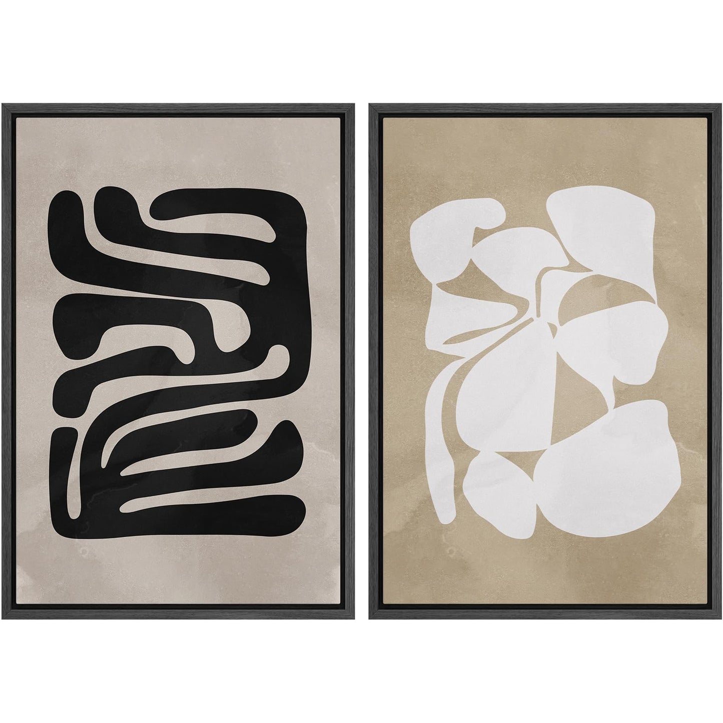 SIGNWIN Framed Canvas Print Wall Art Set Geometric Mid-Century Spiral Collage Abstract Shapes Cozy Neutral Minimal Decorative Nordic Zen Bohemian for Living Room, Bedroom, Office - 16"x24"x2 Black