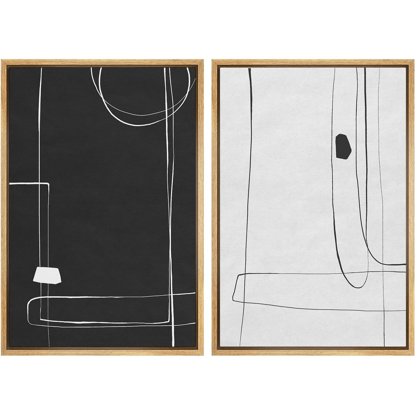 SIGNWIN Framed Canvas Print Wall Art Set Geometric Mid-Century Spiral Collage Abstract Shapes Cozy Neutral Minimal Decorative Nordic Zen Bohemian for Living Room, Bedroom, Office - 16"x24"x2 Black