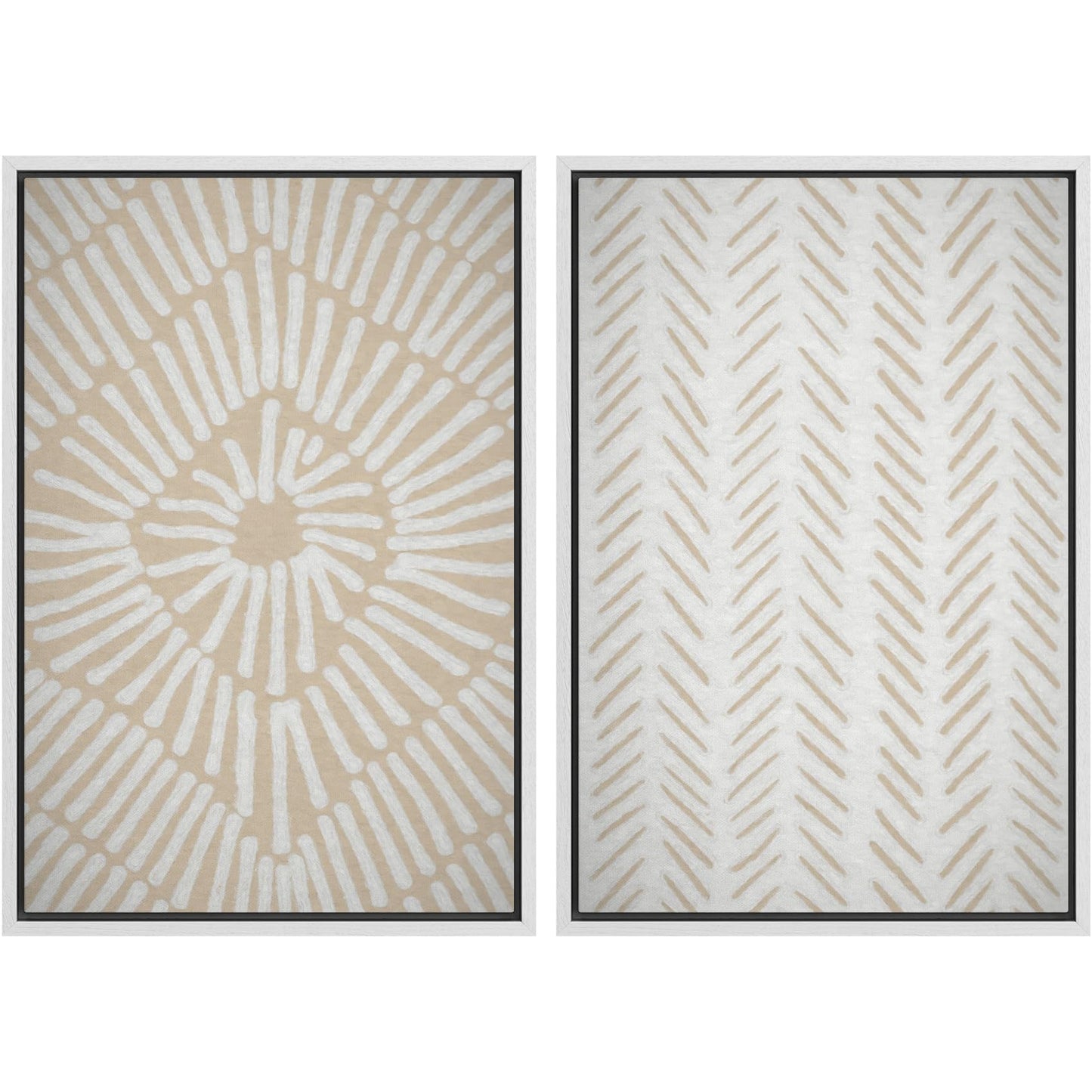 SIGNWIN Framed Canvas Print Wall Art Set Geometric Mid-Century Spiral Collage Abstract Shapes Cozy Neutral Minimal Decorative Nordic Zen Bohemian for Living Room, Bedroom, Office - 16"x24"x2 Black