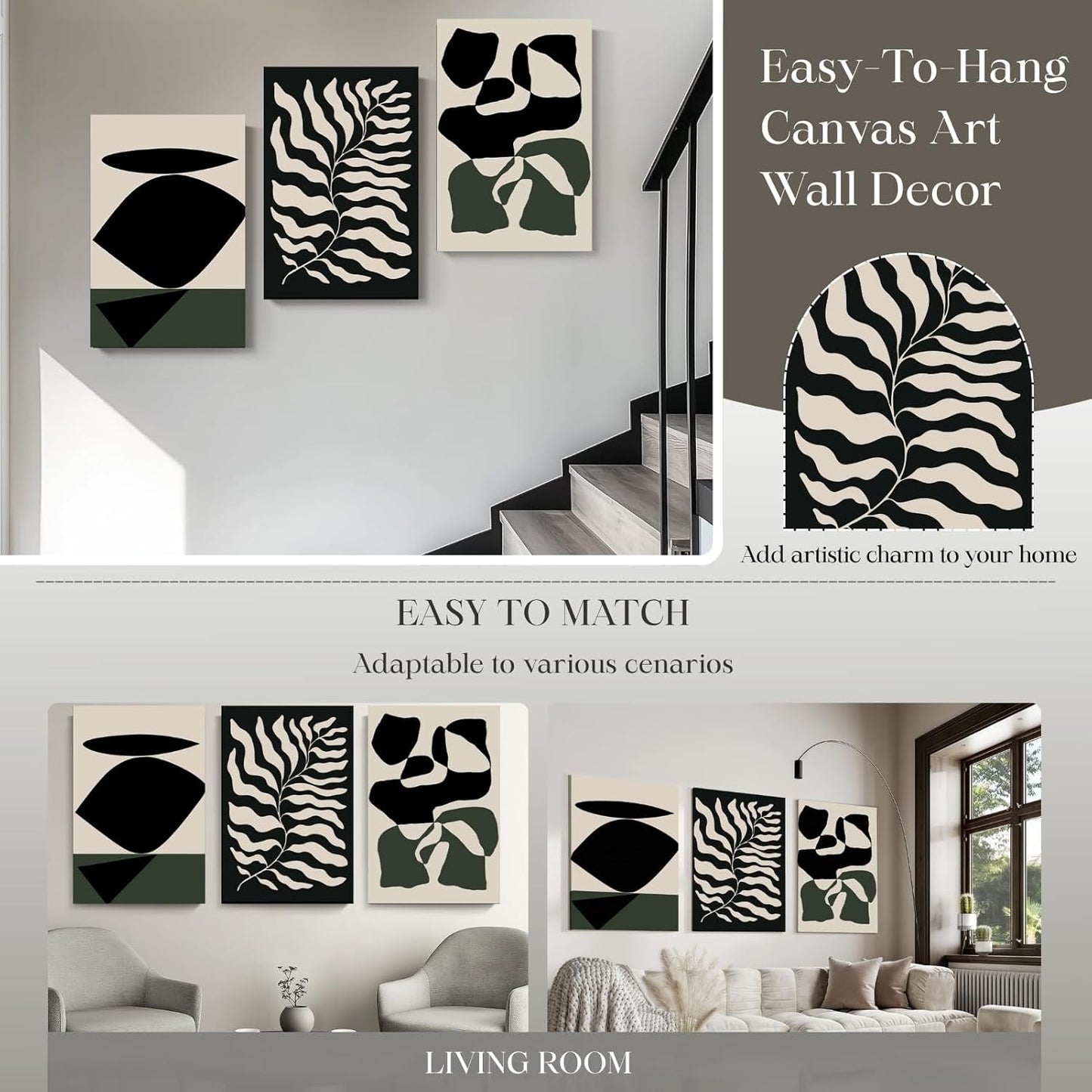 Wivsev Boho Abstract Wall Art,Minimalist Wall Art,Black Neutral Flower Botanical Wall Decor for Bedroom,Livingroom,Office (16" x 24" x 3 pcs)