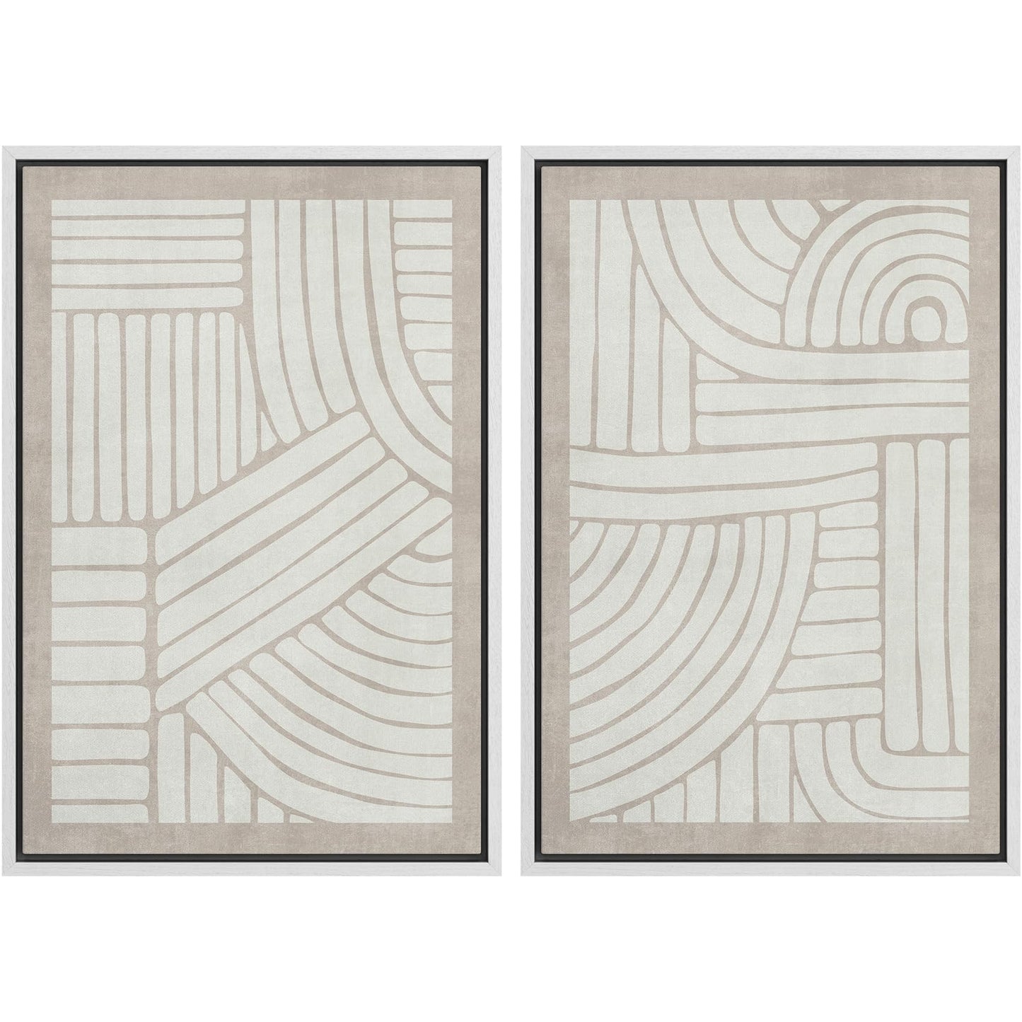 SIGNWIN Framed Canvas Print Wall Art Set Geometric Mid-Century Spiral Collage Abstract Shapes Cozy Neutral Minimal Decorative Nordic Zen Bohemian for Living Room, Bedroom, Office - 16"x24"x2 Black